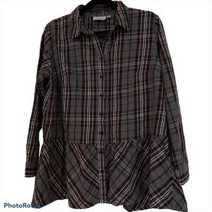 Joan Rivers plaid peplum button  Down shirt Sz S